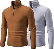 [SWJGLITTR] Men's Zip Up Mock Neck Sweaters Quarter Zip Long Sleeve Sweater Polo Casual Turtleneck Pullover