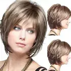 Womens Natural Short Brown Straight Curly Hair Wigs Ombre Bob Style Cosplay Wig∝