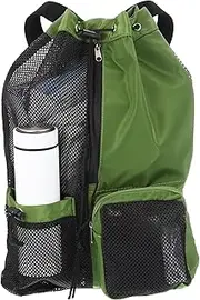 uxcell Swim Bag Mesh Drawstring Backpack, with Wet Pocket Swimming Pool Sports Backpack Beach Backpack for Swimming Gym and Workout Gear, Green