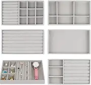 [DEAVER] 6-Pack Jewelry Trays Jewelry Organizer Tray Necklace Organizer for Women Stackable Velvet Jewelry Organizer Tray for Drawers Jewelry Cabinet Display Trays for Ring Necklace Bracelet Brooch Watch