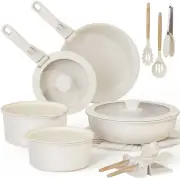 20 Piece Ceramic Pots and Pans Set Non Stick, Cookware Set with Detachable Handl