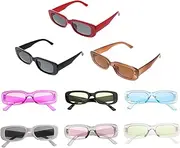 [LIFKOME] 9Pcs Retro Rectangle Sunglasses for Men Women Creative Stylish Eyeglasses for Festivals Everyday Use Fashionable Colored Lenses