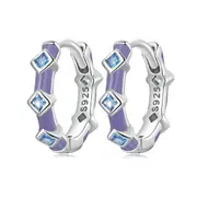 SOLID Sterling Silver Blue CZ Geometric Huggie Hoop Earrings - AVILIA Designs