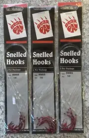 3 Packs Bear Paw Snells Size 1/0 Red Kahle Hooks