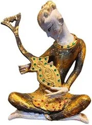 Sri Krishna Culture-Abstract Design Wooden Local Artist Playing Musical Instrument-Showpiece for Home Decoration,Height-11.5 Inches