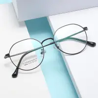 在飛比找Yahoo!奇摩拍賣優惠-鈦合金全框眼鏡架可配眼鏡框大臉圓形文藝復古超輕黑色潮