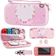 GLDRAM Carrying Case Bundle for Nintendo Switch Lite Case Cute, Pink Travel Case Kit with Soft TPU Cover, Glass Screen Protector, Thumb Grip Caps, Shoulder Strap for Girls, Full Protection(for Melody)