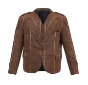 Men's Argyle Brown Tweed Kilt Jacket With 5 Button Vest Chest Size 34'' To 54''