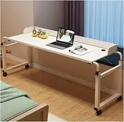 Adjustable Overbed Table with Wheels,Height-Adjustable Rolling Computer Desk Food Tray for Twin/Full/Queen/King Size Bed Frames,Versatile Medical Workstation Table