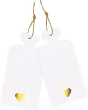 100Pcs Blank Gift Tags with String, 4X2 in White Paper Tags with Foil Gold Heart