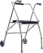 Walker Two-Button Folding Walker with Wheels Wheeled, with Seat Plate, Elderly Walker, Walker, Foldable Walker Supports (Color : Black)
