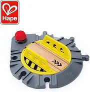 Hape Adjustable Rail Turntable | Wooden Train Track Accessory, Rotating Mechanical Junction with Red Turning Knob, Fits Leading Railway Brands for Kids 3+ Years
