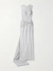 [SANDRA MANSOUR] SANDRA MANSOUR - Sunlight Ruched Glittered Tulle Gown - White - FR 34 FR 34 White
