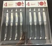Laguiole French Home TWO Set Of 4 Steak Knives Black Marbled Tones New