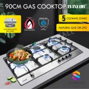 Maxkon 90cm Gas Cooktop 5 Burner Knobs Gas Stove Cooker NG/LPG Cook Top