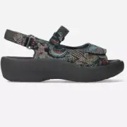 WOLKY Women's JEWEL Hook & Loop Ankle Strap Sandal, Black/Blue Suede, Size EU 37