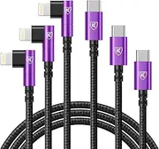 90 Degree iPhone Charger Cables 6FT, USB C to Lightning Cable [Apple MFi Certified] 3Pack Fast Charging, Nylon Braided USB C Lightning Cable Compatible with iPhone 14/13/12/11/Pro Max/Plus/8/7-Purple