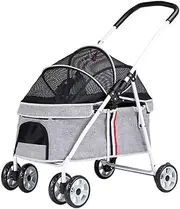 Pet Dog Strollers for Small Dogs, Cat Stroller Zipperless Entry Pet Stroller Pushchair for Small Medium Dogs Within 20kg, Dog Prams Pushchairs with Adjustable Awning(Gray a)