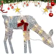 Lighted Christmas Deer | Outdoor Iron Moose with Bell Bow Holiday | Outdoor Deer Yard Lights Decor, Christmas Deer Decor for Festive Lawn Display