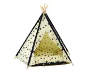 Pet Cat Dog Tent Star Pattern Foldable Nest Bed Hut House with Cushion - Beige