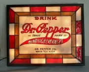 Dr. Pepper inspired Bar Sign Stained Glass Look Lighted Hand Painted