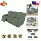 8-Piece Greyish Green Recliner Sofa Stretch Cover with Elastic Bottom & Buckles