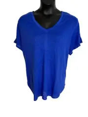 Tahari 3X Blue Knit Linen Boho Top Shirt Blouse Tunic Short SL NWT E338