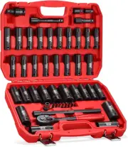 1/2" Drive Impact Socket Set,48-Piece 6 Point Deep Socket Set Standard SAE and M