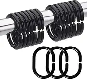 Plastic Shower Curtain Rings Hooks, 24 Pcs Shower Curtain Rings, Plastic Curtain C Rings Roller Rust-Resistant & Anti-Drop Shower Hooks for Curtain Bathroom Shower Curtains(Black)