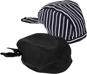[Ipetboom] 2Pcs Adjustable Chef Turban Hats for Restaurant and Bakery Striped Cooking Hats for Men and Women Versatile Serving Headbands