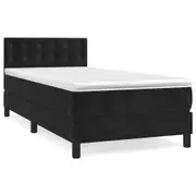 vidaXL Box Spring Bed with Mattress Black 106x203 cm King Single Size Velvet