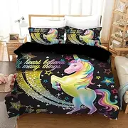 Black Rainbow Unicorn Quilt Doona Duvet Cover Set Single Double Queen King Size Available Single, 1 Pillow Case