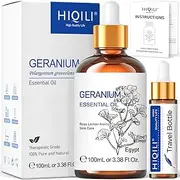 HIQILI Geranium Essential Oil, 100% Pure & Natural for Aromatherapy, Diffuser, Spray, Skin, Hair, Body Wash, Soap & Candle Making, Massage - 3.38 Fl Oz
