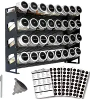 4 Tier Spice Rack Organizer with 32 Square Spice Jars and 160 Spice Labels
