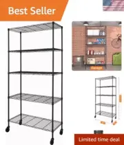 5-Shelf Adjustable Heavy Duty Storage Shelving Unit on 4 Wheel Casters, Metal...
