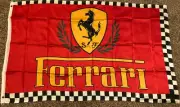 RED FERRARI CHECKERED BORDER & LEAF FLAG new 3x5ft QUALITY SATIN US seller
