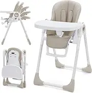 Foldable High Chair for Babies and Toddlers with Adjustable Height & Footrests, Baby High Chair Foldable with 5 Recline Adjustable Backrest, Baby Highchair with Removable Double Tray, Infant Highchair