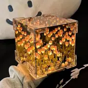 DIY Tulip Cube Mirror Lamp Table Ornaments for Bedroom Living Room Desktop