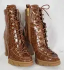 MICHAEL KORS Ridley Lace Embossed Croc Brown leather Boots Shoes US 7.5 NEW