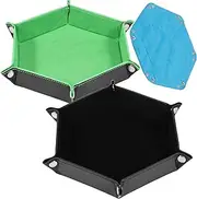 3Pieces Hexagon Dice Tray - Folding Portable Rolling Holder, Non-Scratch Organizer Case, Multipurpose Storage Box for RPG, Table and Bar Games - 27x24.5cm