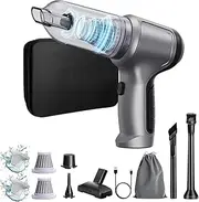 [YOZYU] Car Vacuum 15000PA Powerful 3 in 1 Brushless Motor Handheld Cordless Rechargeable Portable Mini Car Vacuum Cleaner with Multi-nozzles and Floor Brush for Car Home Pet Hair Cleaning,Silver,Grey