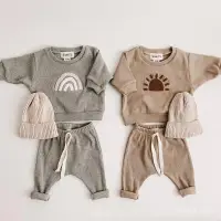 在飛比找蝦皮商城精選優惠-寶寶衣服 嬰兒衣服 韓版嬰兒套裝秋冬 寶寶卡通太陽彩虹字母長