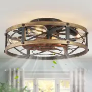 Caged Ceiling Fan with Light, Modern Fandelier Flush Mount Ceiling Fans with
