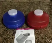 Tupperware Round Sandwich Keeper Set of 2 w/dressing cup on top - Blue & Red New