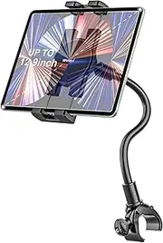 woleyi Gooseneck Tablet Holder for Spin Bike, Peloton iPad Holder Mount Exercise Bike Handlebar Stand for Stationary Bicycle, Treadmill, Stroller, Elliptical for iPad Pro 12.9, Air, Mini, 4-13" Device