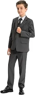 [mintgreen] 6pcs Boys Suits Set, Blazer & Trousers & Waistcoat & Shirt & Tie with Pocket Square, 5-13 Years