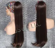 Brown Mixed Human Hair Blend PONYTAIL Drawstring Ex Long Straight