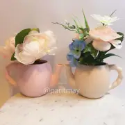 Target Bullseye Valentines Flower Arrangement Pink & White Teapot 8"H (SET OF 2)