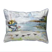 Betsy Drake Boat & Sandpipers Large Indoor Outdoor Pillow 16x20