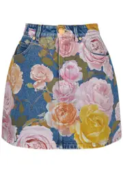 Balmain Floral-print Denim Mini Skirt - Blue - 36 (UK8 / S) 36 (UK8 / S)
